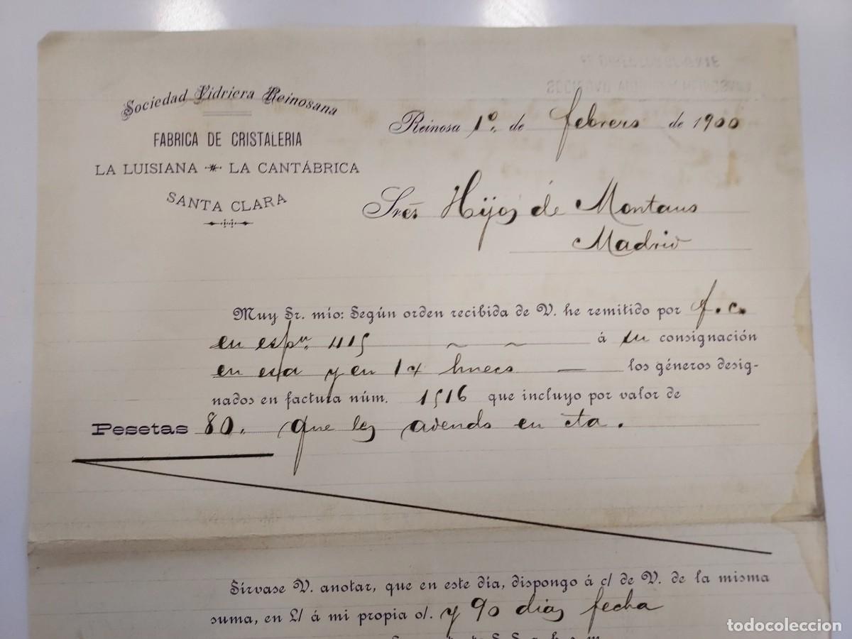 Facturas antiguas: FACTURA A&Ntilde;O 1900 REINOSA CANTABRIA. SOCIEDAD VIDRIERA REINOSANA. HIJOS DE MONTANO