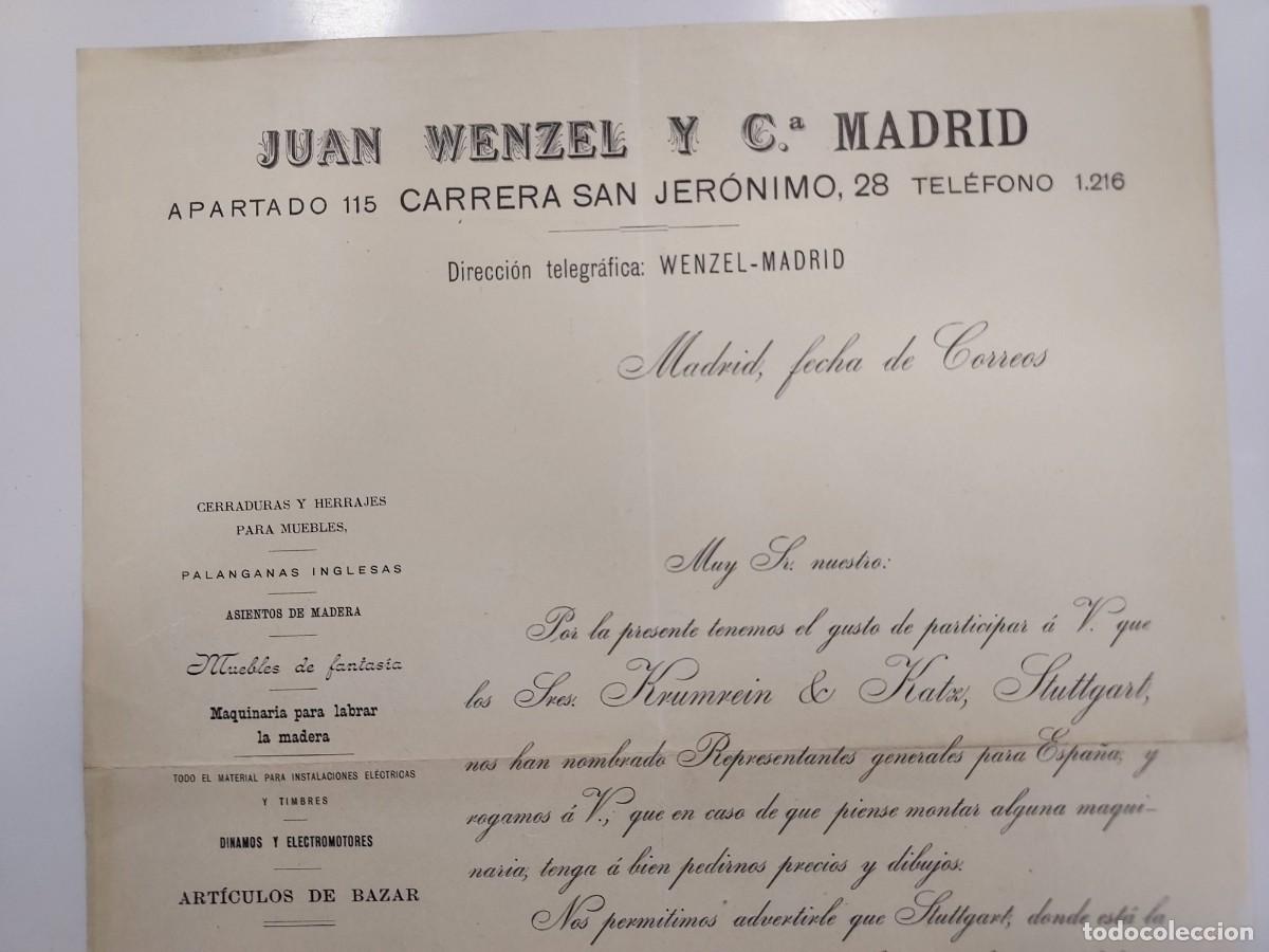 Facturas antiguas: CARTA COMERCIAL CA. 1900. JUAN WENZEL Y C&ordf; MADRID CARRERA SAN JERONIMO, KRUMREIN & KATZ STUTTGART