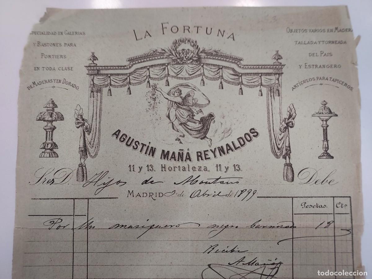 Facturas antiguas: FACTURA A&Ntilde;O 1899 MADRID LA FORTUNA AGUSTIN MA&Ntilde;A REYNALDOS. MUSIQUERO. HIJOS MONTANO