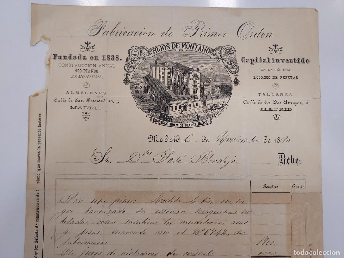 Facturas antiguas: FACTURA A&Ntilde;O 1890 MADRID HIJOS DE MONTANO CONSTRUCTORES DE PIANOS, CALLE SAN BERNARDINO