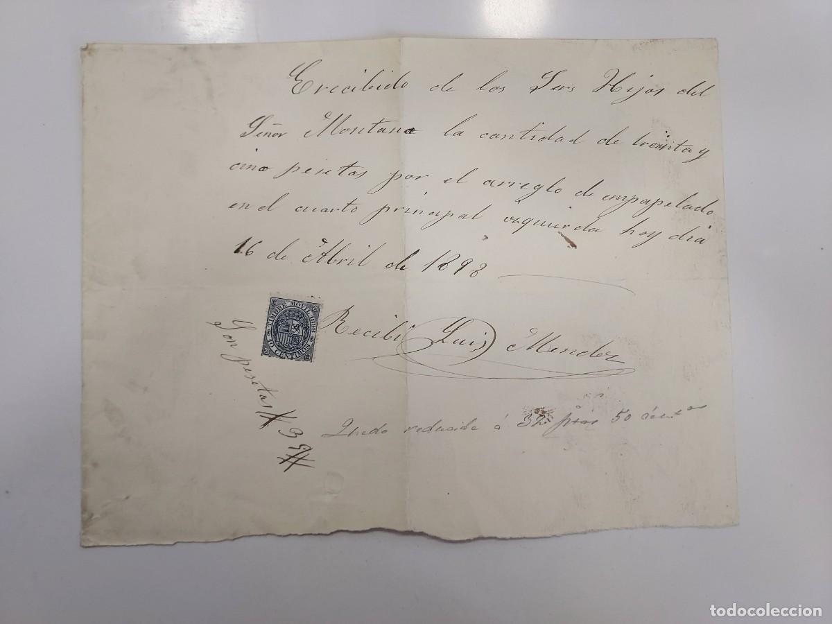 Facturas antiguas: A&ntilde;o 1898 Madrid recibo pago Hijos de Montano a Luis M&eacute;ndez, firmada. Empapelado