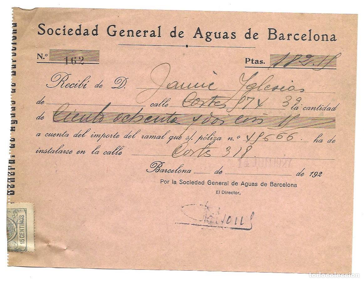Facturas antiguas: Recibo Sociedad General de Aguas de Barcelona, Junio 1927