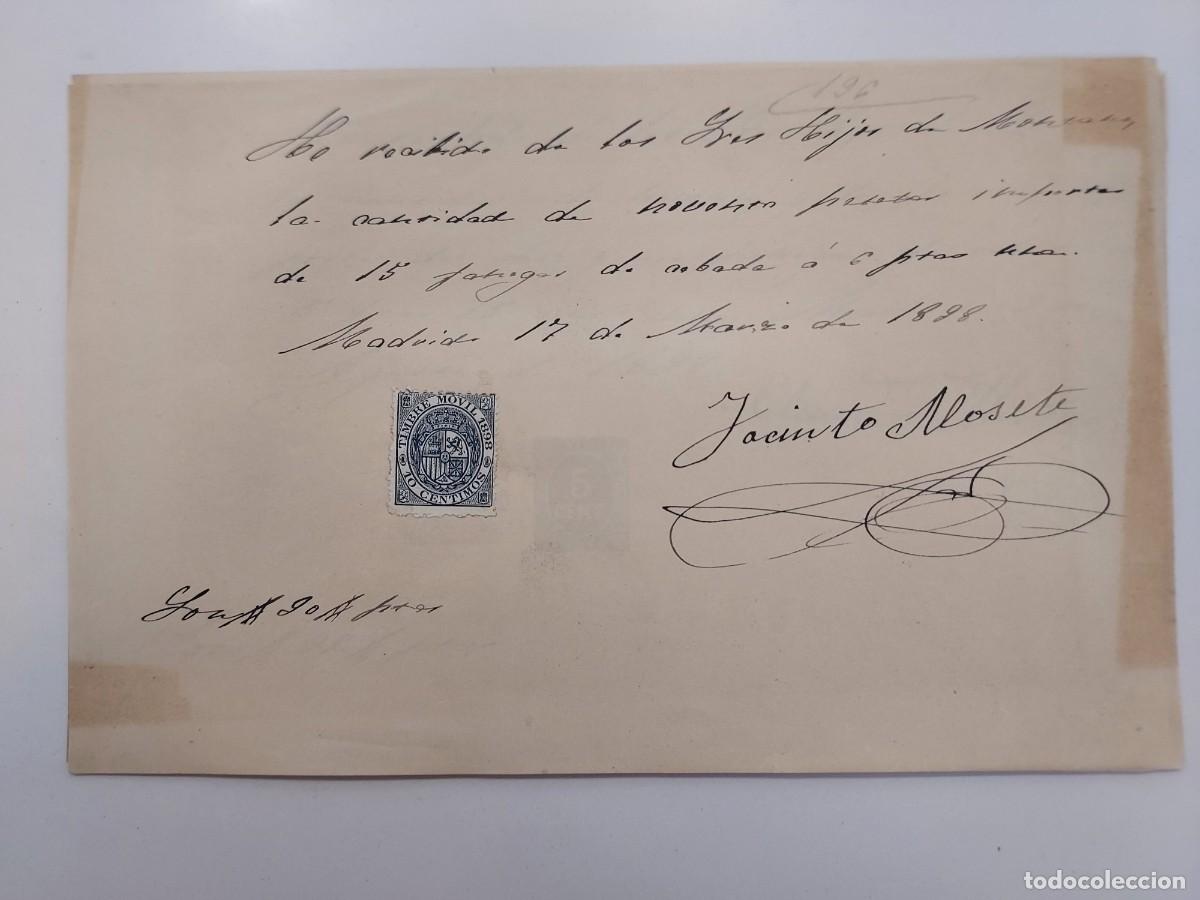Facturas antiguas: A&ntilde;o 1898 Madrid recibo Jacinto Alosete a Hijos Montano. Fanegas de cebada