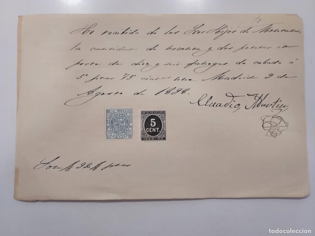 Facturas antiguas: A&ntilde;o 1898 Madrid recibo Claudio Mart&iacute;n a Hijos Montano. Fanegas de cebada