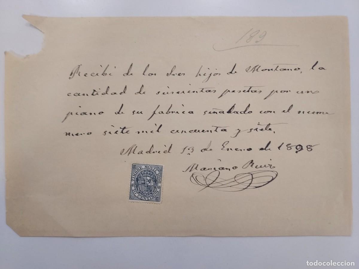 Facturas antiguas: A&ntilde;o 1898 Madrid recibo Mariano Ruiz a Hijos de Montano. Compra de un piano