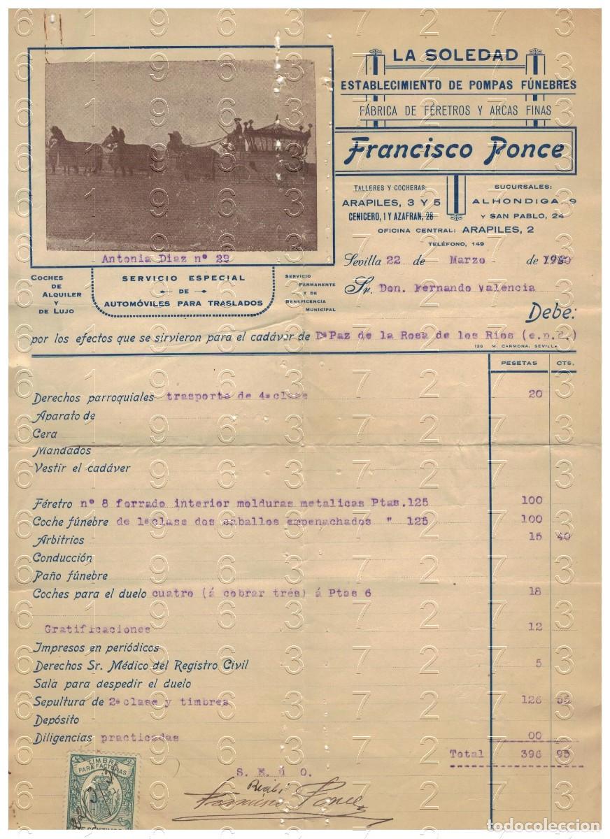 Facturas antiguas: SEVILLA LA SOLEDAD FRANCISCO PONCE 1930 FACTURA ANTIGUA B41