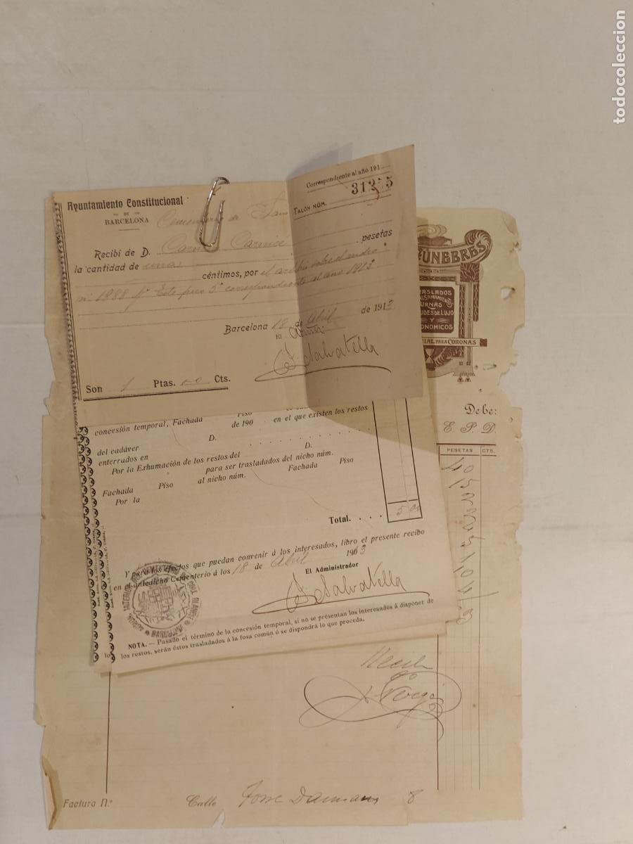 Facturas antiguas: BARCELONA - POMPAS FUNEBRES LA EGIPCIA - FACTURA A&Ntilde;O 1913 -VER FOTOS
