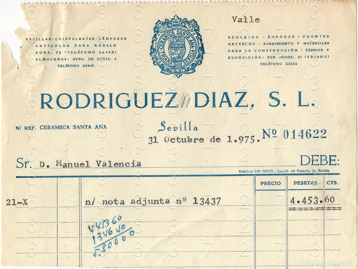 Facturas antiguas: SEVILLA CERAMICAS SANTA ANA RODRIGUEZ DIAZ FACTURA ANTIGUA 1975 M33