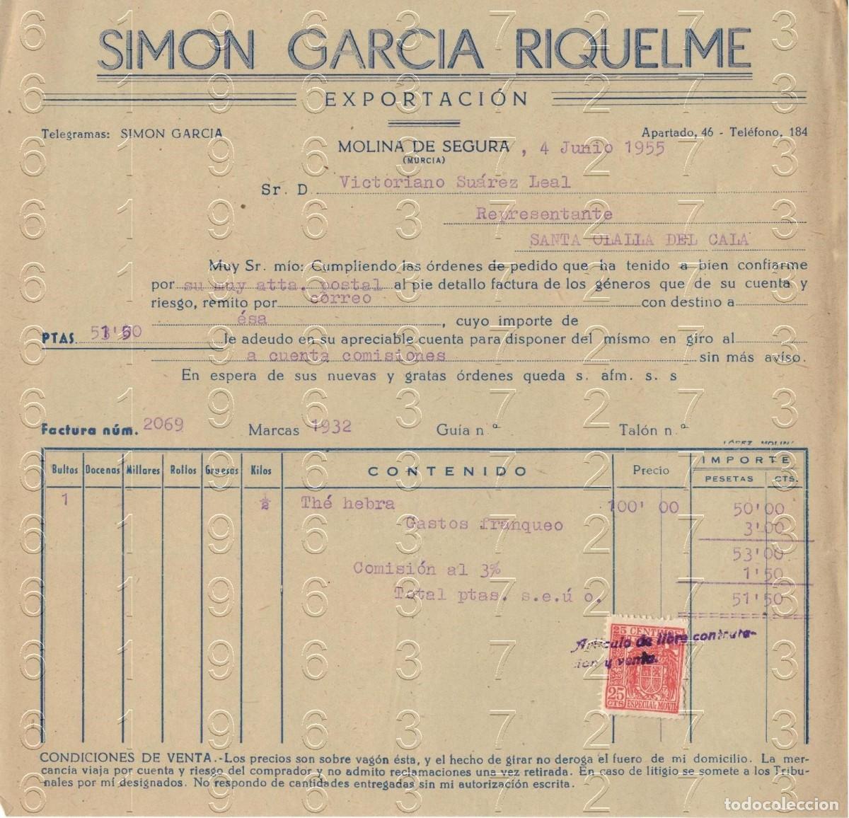 Facturas antiguas: SANTA OLALLA DEL CALA FACTURA ANTIGUA 1955 M34