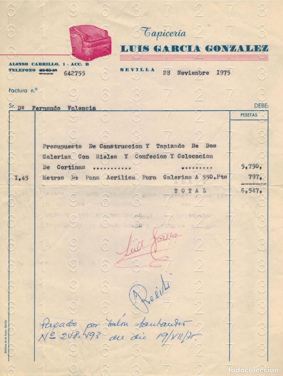 Facturas antiguas: SEVILLA TAPICERIA LUIS GARCIA GONZALEZ FACTURA ANTIGUA 1975 M34