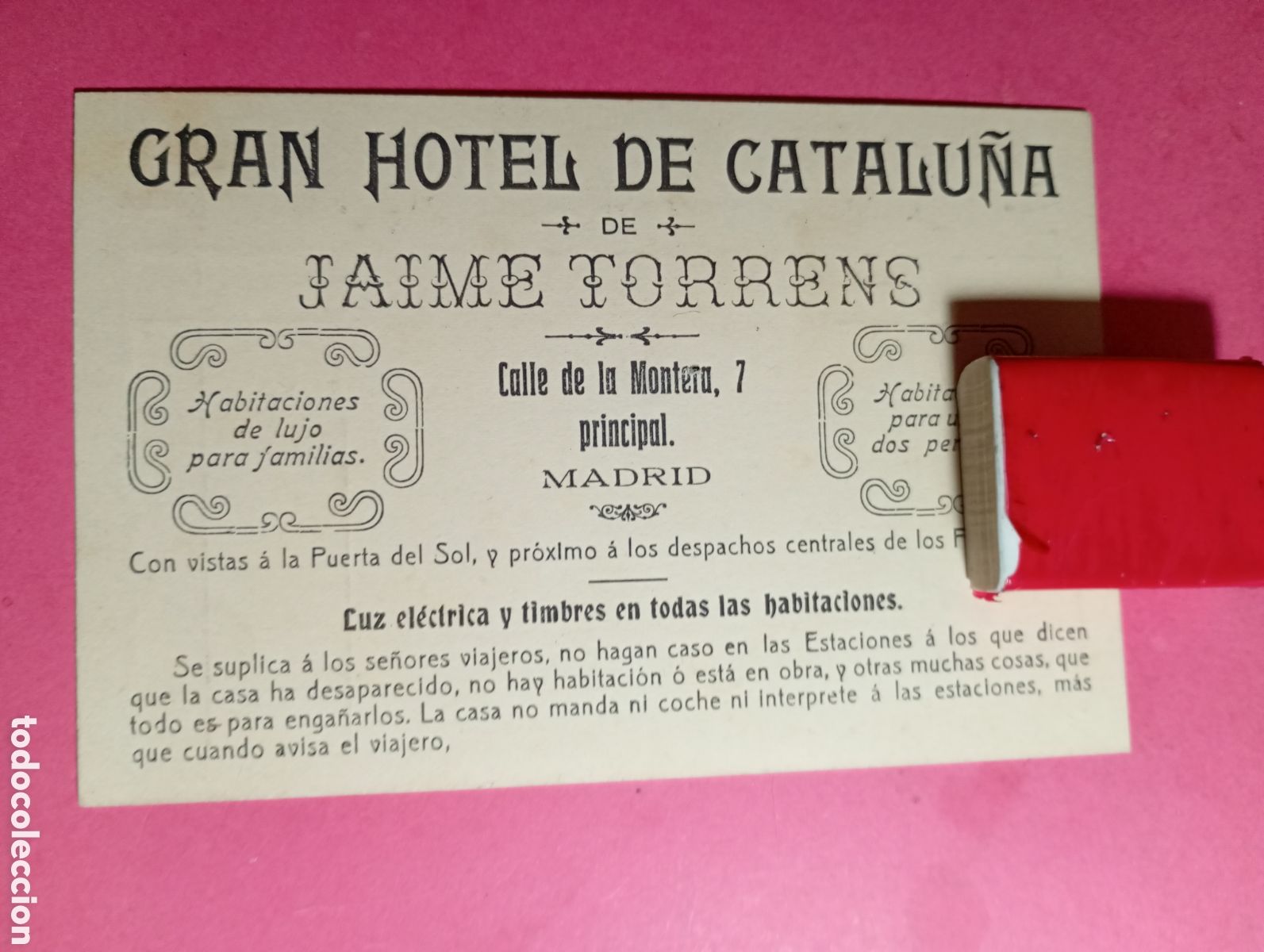 Facturas antiguas: MADRID TARJET&Oacute;N FACTURA GRAN HOTEL DE CATALU&Ntilde;A DE JAIME TORRENS