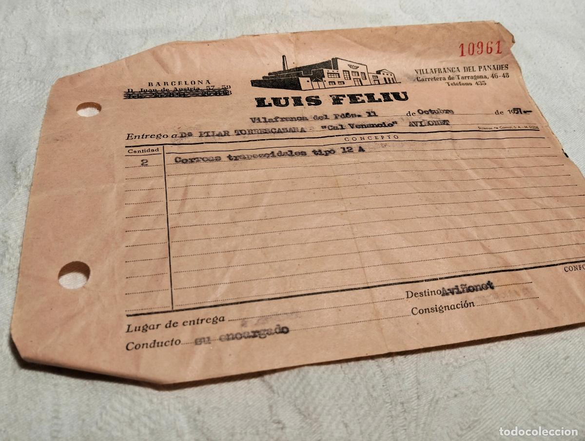 Alte Rechnungen: Luis Feliu Vilafranca del Pened&egrave;s factura 2 correas trapezoidales tipo 12A 1951 Avi&ntilde;onet