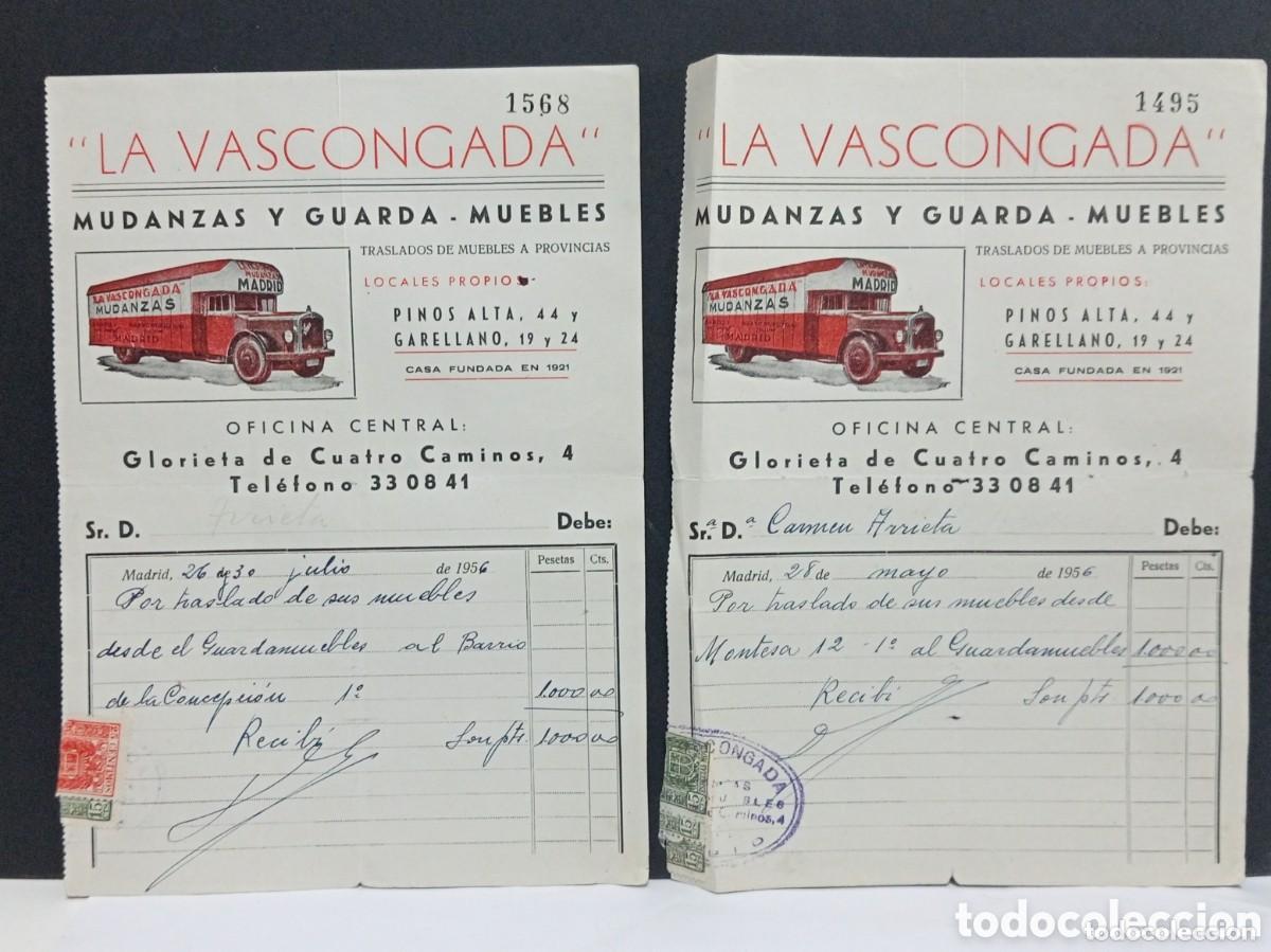 Factures anciennes: LA VASCONGADA - MUDANZAS Y GUARDA MUEBLES. OFICINA CENTRAL GLORIETA DE CUATRO CAMINOS. MADRID 1956