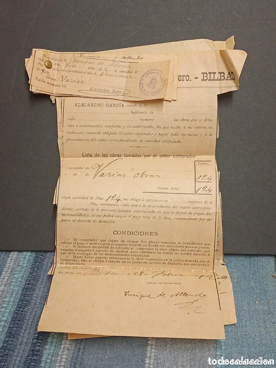 Facturas antiguas: ALEJANDRO GARCIA - LIBRERO. BILBAO 1902. DOS FACTURAS & 5 RECIB&Iacute;S