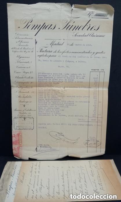 Facturas antiguas: POMPAS F&Uacute;NEBRES SOCIEDAD ANONIMA. MADRID 1923. CONJUNTO DE 2 FACTURAS. TRASLADO CADAVER