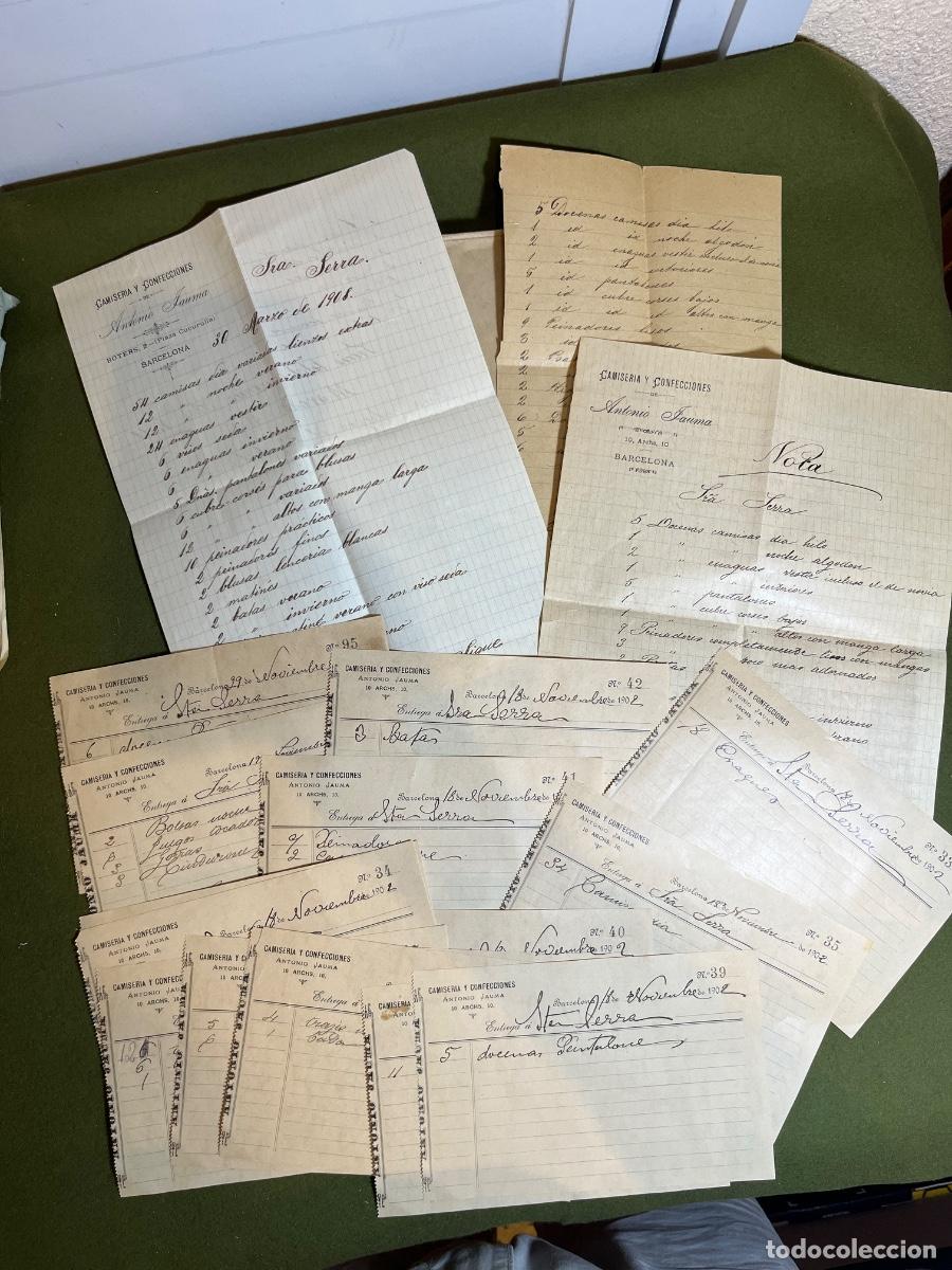 Facturas antiguas: Lote facturas y notas Camiser&iacute;a Antonio Jauma Barcelona 1902-1908 Sra. Serra ajuar lencer&iacute;a familia
