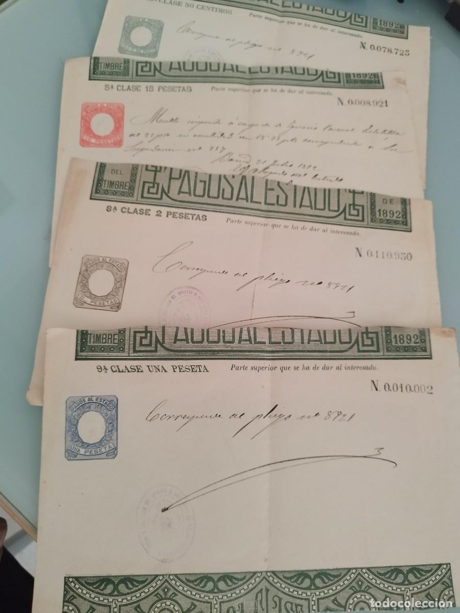 Facturas antiguas: 4 papeles de pagos al Estado espa&ntilde;oles. finales del siglo XIX y principios del XX, 1892 y 1923.