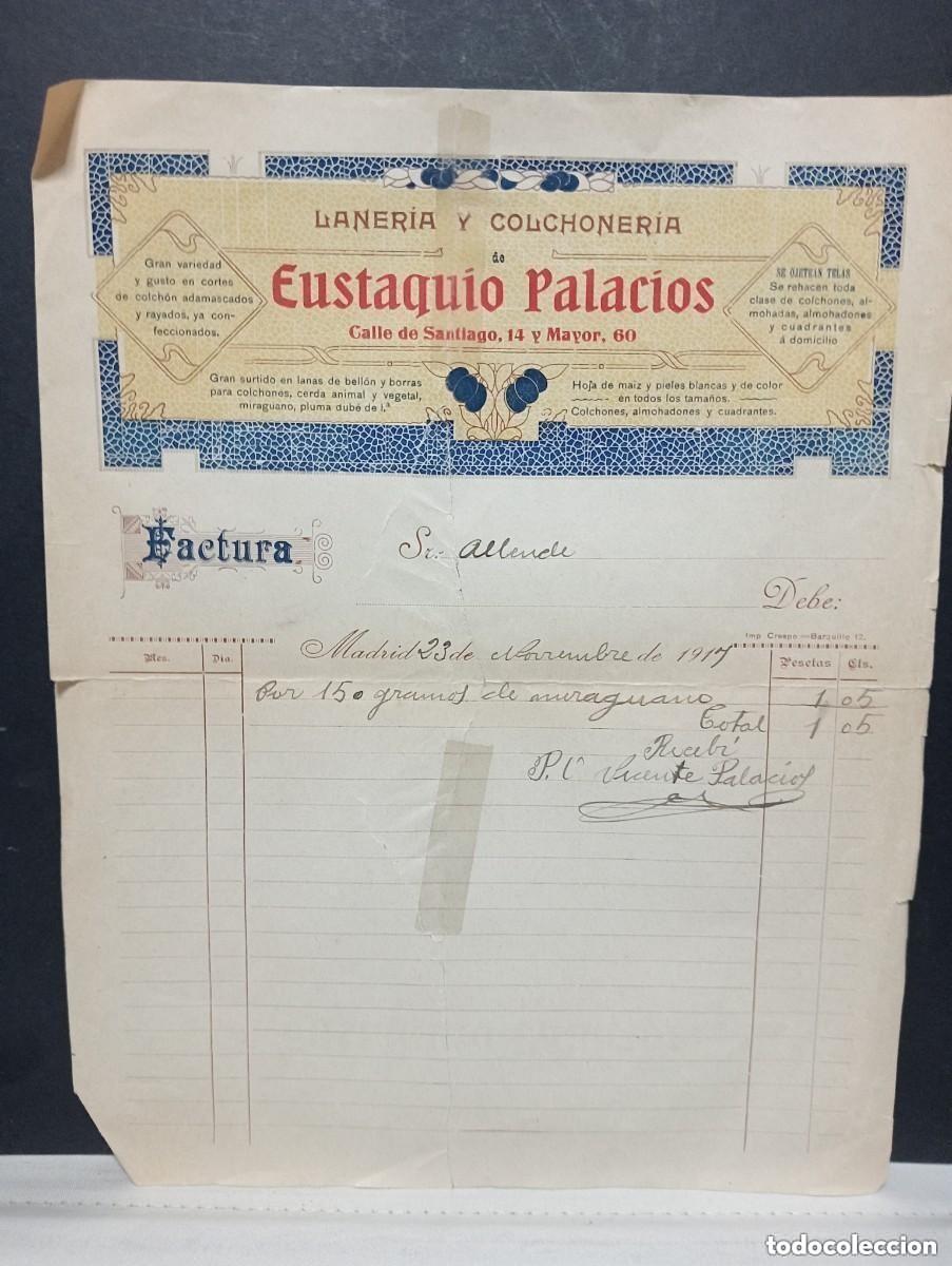 Facturas antiguas: LANERIA Y COLCHONERIA DE EUSTAQUIO PALACIOS. MADRID 1917