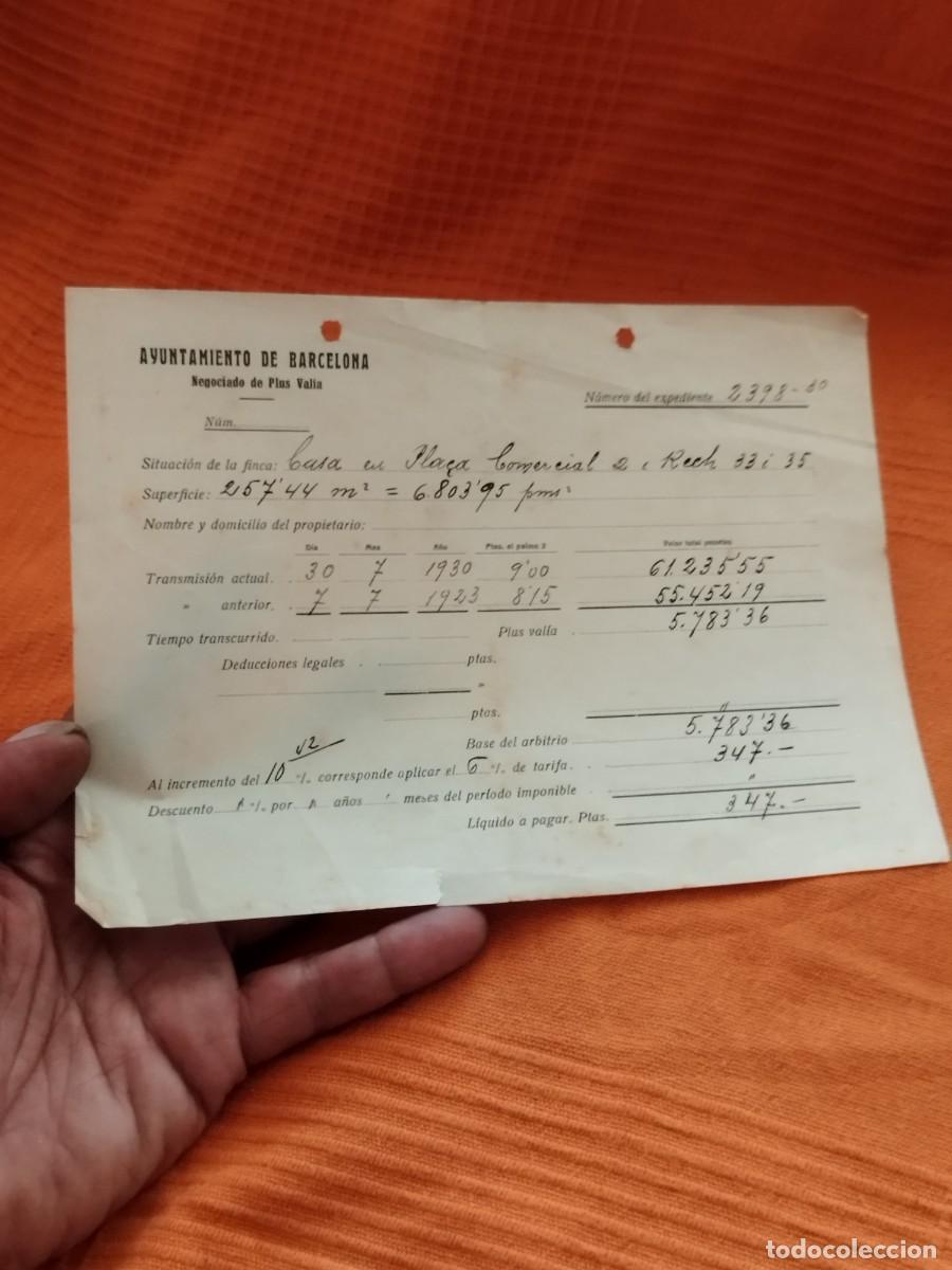 Facturas antiguas: Antiguo recibo oficial de contribuci&oacute;n territorial emitido por el Ayuntamiento de Barcelona. 1930.