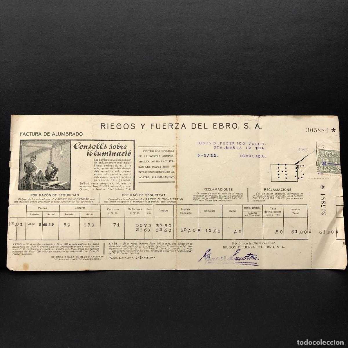 Facturas antiguas: FACTURA DE GAS - RIEGOS Y FUERZA DEL EBRO, S.A. - 1935 - RAR&Iacute;SIMO DOCUMENTO / 36
