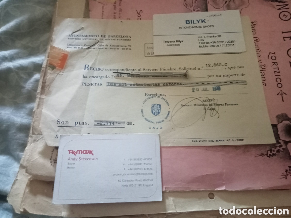 Facturas antiguas: Factura entierro Ayuntamiento de Barcelona. Se ocultan los datos del fallecido