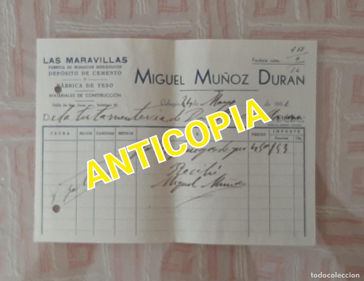 Facturas antiguas: CEHEGIN FABRICA DE MOSAICOS HIDRAULICOS LAS MARAVILLAS 1952