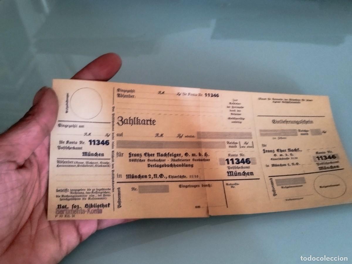 Facturas antiguas: formulario de transferencia postal (Zahlkarte) alem&aacute;n, com&uacute;nmente utilizado &eacute;poca del Tercer reich.