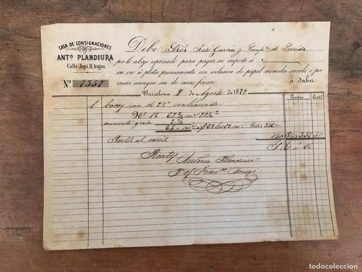 Facturas antiguas: ENCABEZADO FACTURA CASA DE CONSTRUCCIONES ANTONIO PLANDIURA, 9 DE AGOSTO DE 1879
