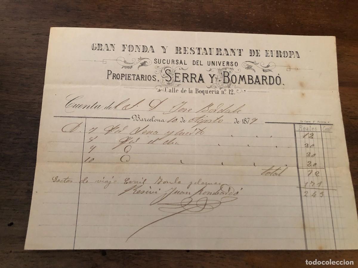 Facturas antiguas: ENCABEZADO GRAN FONDA Y RESTAURANT DE EUROPA (SUCURSAL DEL UNIVERSO), PROPIETARIOS SERRA Y BOMBARD&Oacute;