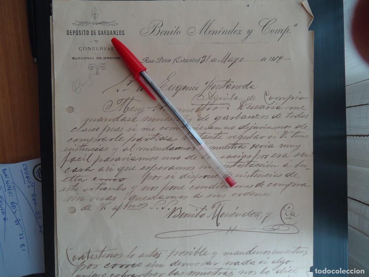 Facturas antiguas: ultramarinos benito menendez 1918 rua-petin orense galicia garbanzo gallego conservas alimento