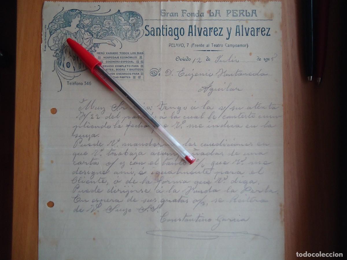 Facturas antiguas: fonda la perla santiago alvarez oviedo asturias 1915 menu restaurante cocina asturiana fabada comida