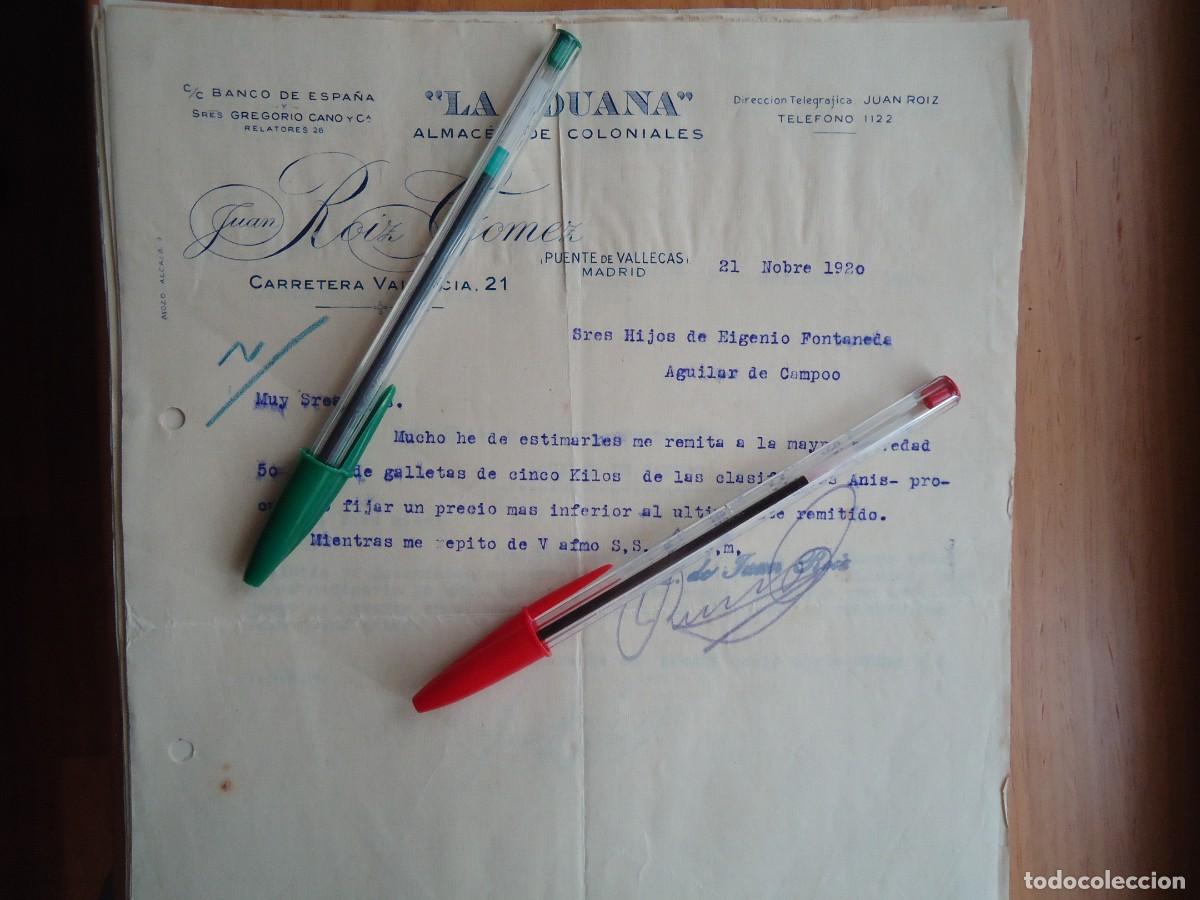 Facturas antiguas: factura 1920 la aduana juan roiz almacen coloniales puente vallecas madrid vallecano galletas
