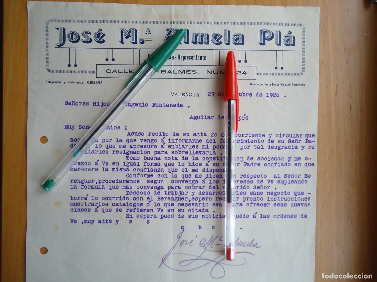 Facturas antiguas: factura almela pla valencia comisionista valenciano 1920 representante calle balmes telegrama