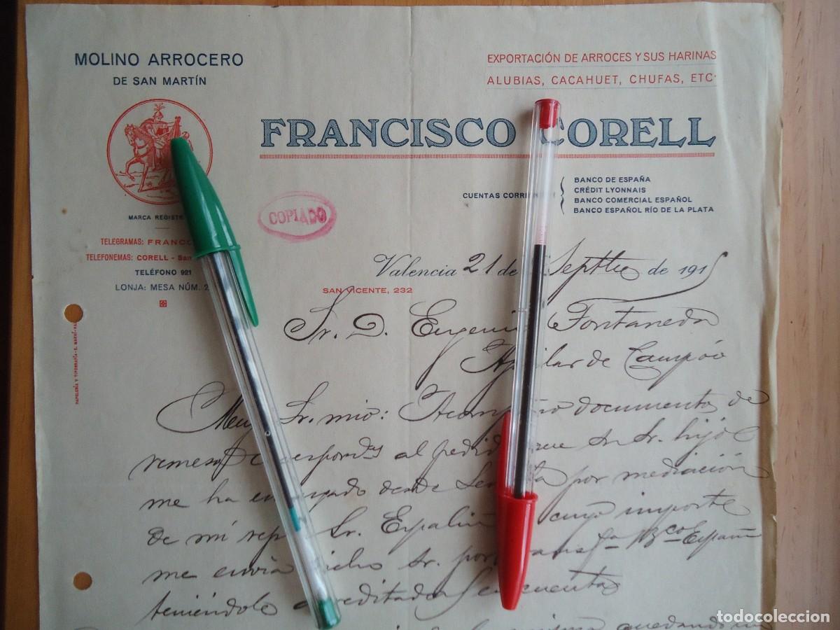 Facturas antiguas: factura corell 1915 san martin valencia molino arrocero valenciano arroz harina chufas alubia
