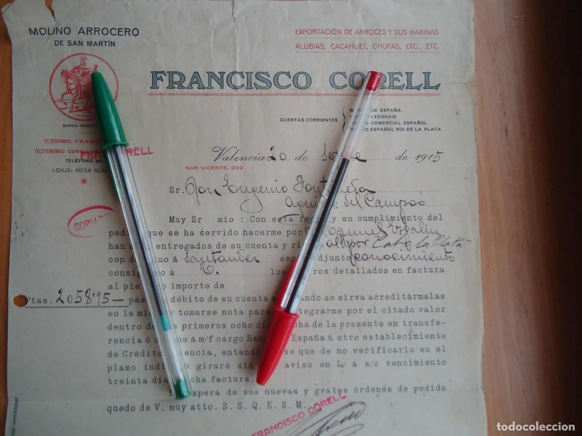 Facturas antiguas: factura corell 1915 san martin valencia molino arrocero valenciano arroz harina chufas alubia