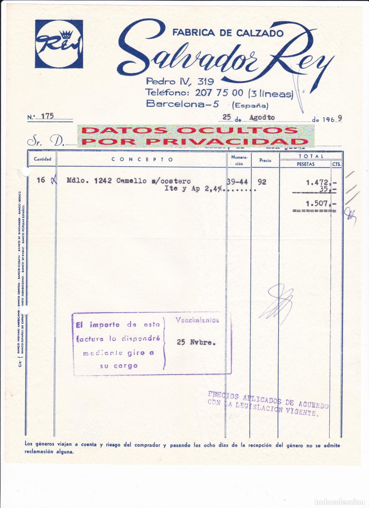 Facturas antiguas: Factura Antigua 1969 Calzado Salvador Rey Barcelona Zapatos Camello Moda Vintage