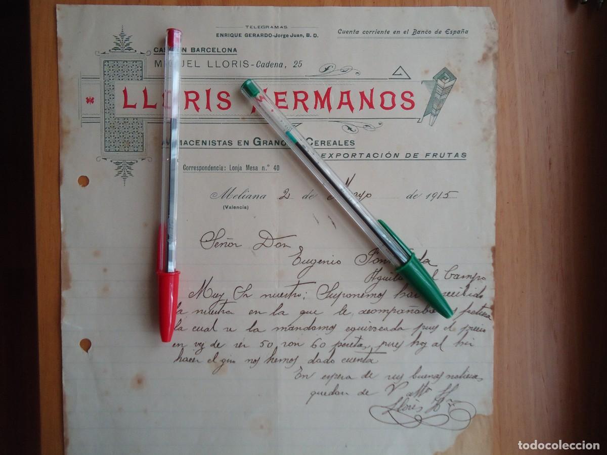 Facturas antiguas: factura lloris meliana valencia 1915 cereal arroz fruta grano huerta valenciana levante mediterraneo