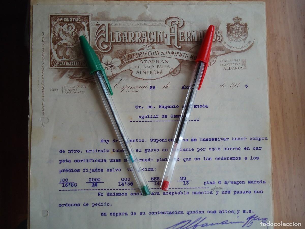 Facturas antiguas: pimenton albarracin espinardo murcia 1915 banderas almendra pimiento azafran murciana levante