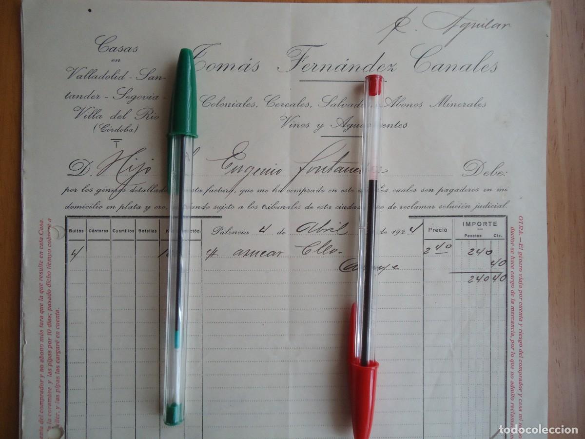 Facturas antiguas: factura fernandez canales palencia castilla 1924 cereal salvado abono mineral vino aguardiente