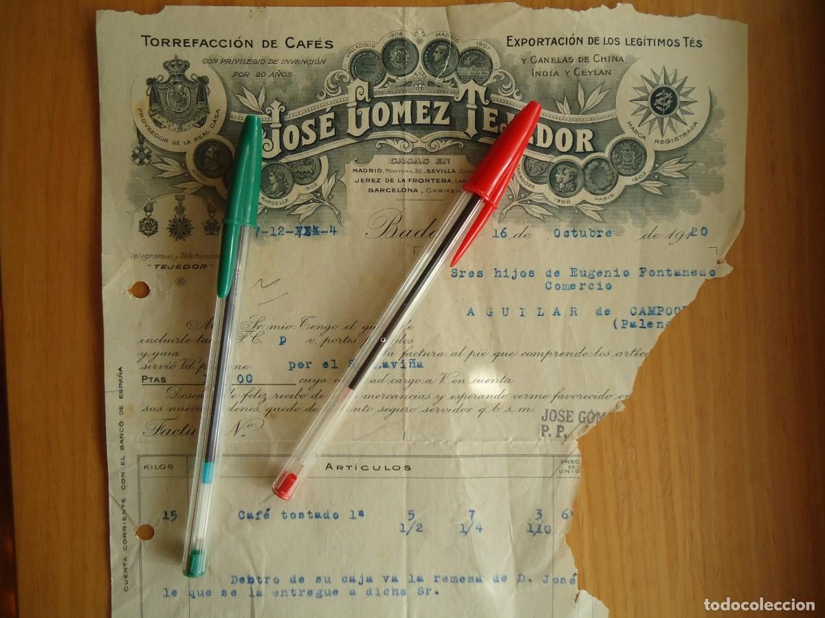 Facturas antiguas: cafe torrefacto gomez tejedor 1920 badajoz extremadura te canela reposteria cafeteria real casa