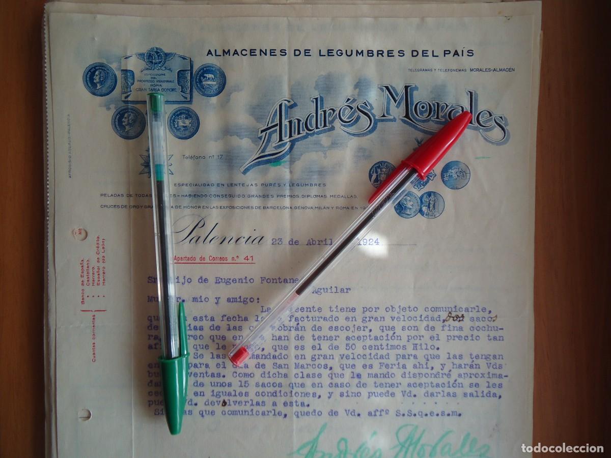 Facturas antiguas: legumbres andres morales palencia 1924 trigo cereal palentino castilla lentejas garbanzos alubia