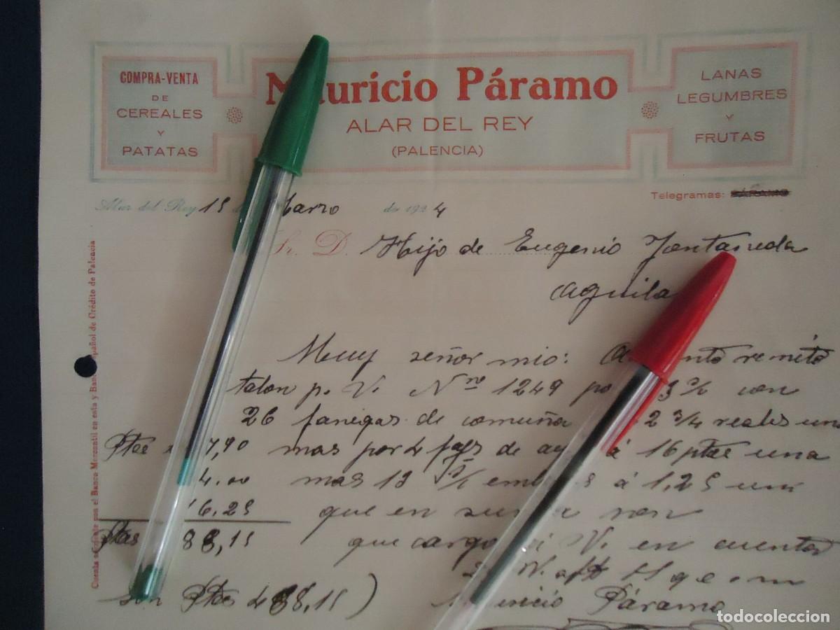 Facturas antiguas: mauricio paramo 1924 alar del rey boedo ojeda palencia cereal patata palentino frutas legumbre lana