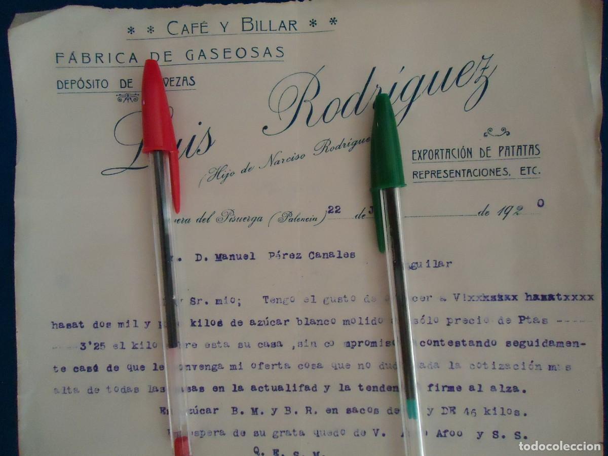 Facturas antiguas: cafe billar cerveza gaseosa cervera pisuerga 1920 palencia azucar patata palentino bar restaurante