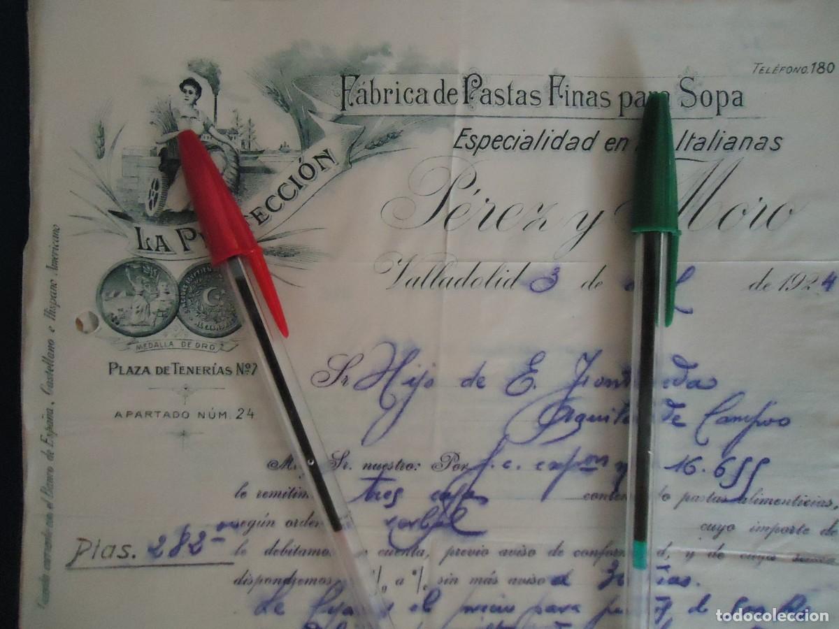 Facturas antiguas: pasta italiana fina sopa perez moro valladolid 1924 fideo macarron harina trigo cereal pucelano