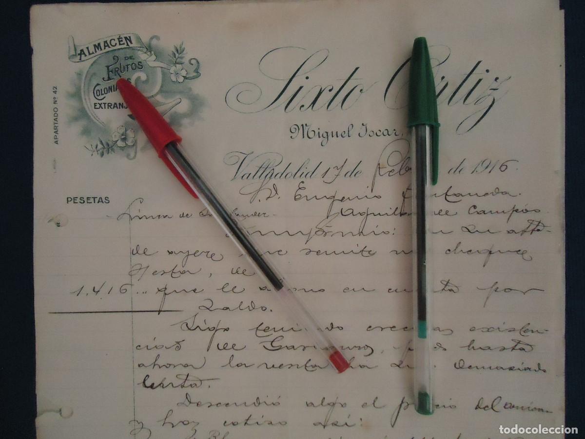 Facturas antiguas: sixto ortiz valladolid 1916 coloniales ultramarinos frutos castellano garbanzo cereal vallisoletano