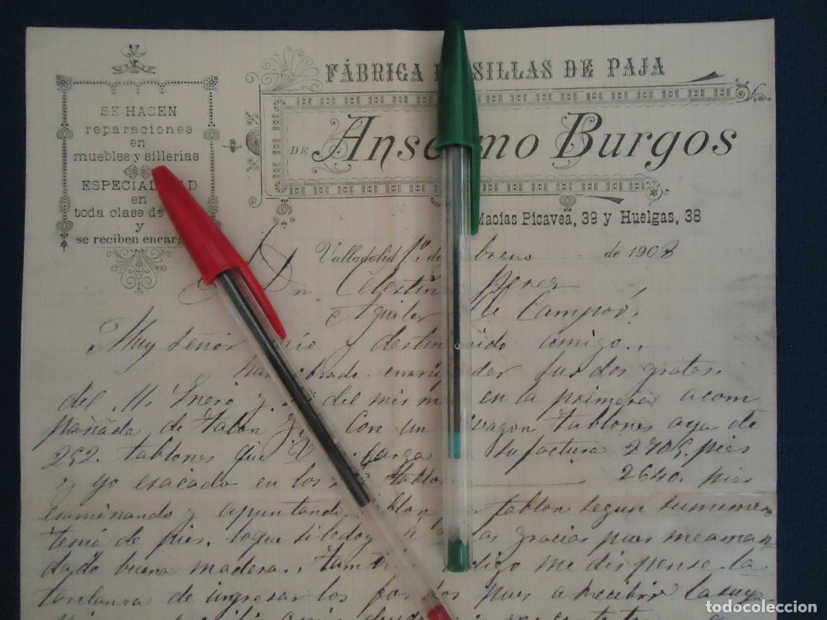 Facturas antiguas: anselmo burgos valladolid 1908 sillas de paja muebles carpinteria esparto castellano vallisoletano