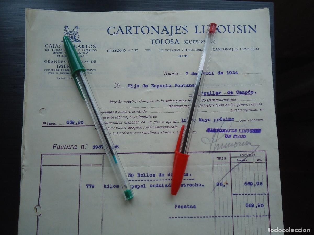 Facturas antiguas: cartonaje limousin tolosa guipuzcoa 1924 carton imprenta graficas papel libro guipuzcoano tolosarra
