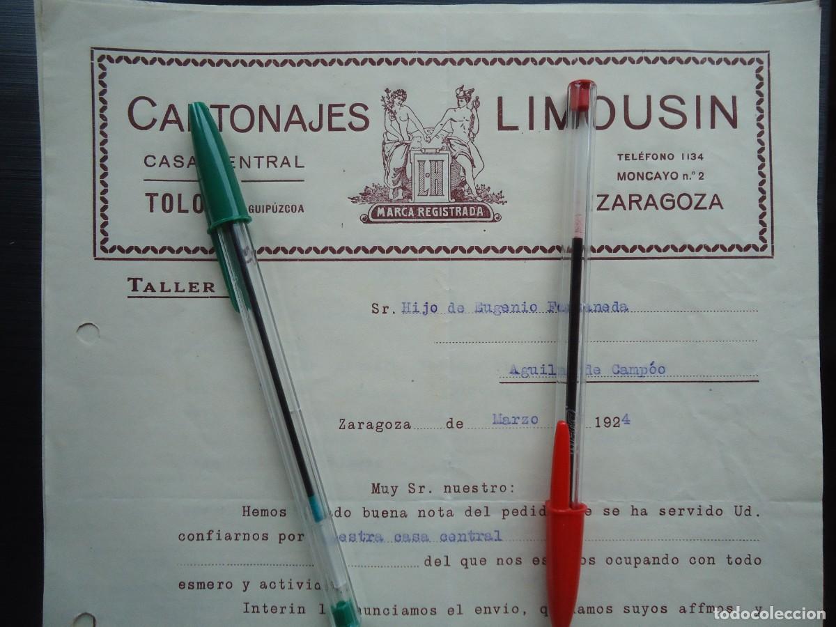 Facturas antiguas: cartonaje limousin tolosa guipuzcoa 1924 carton imprenta graficas papel libro guipuzcoano tolosarra