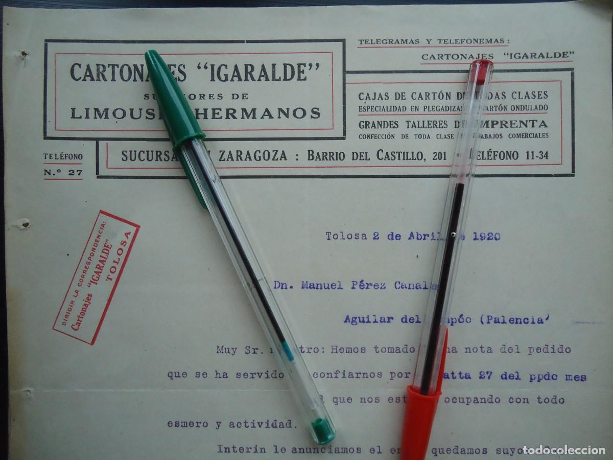 Facturas antiguas: cartonaje igarralde limousin tolosa guipuzcoa 1920 carton imprenta grafica guipuzcoano tolosarra
