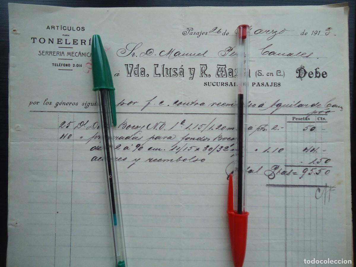 Facturas antiguas: toneleria llusa masia pasajes 1913 guipuzcoa carpinteria madera serreria pasaia guipuzcoano vasco